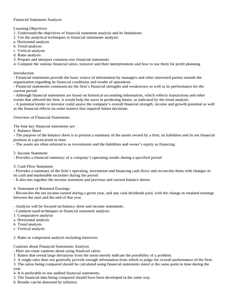 Financial Statement Analysis Techniques | PDF | Equity (Finance ...