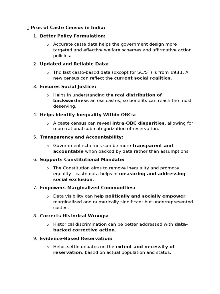 Benefits of Caste Census in India | PDF