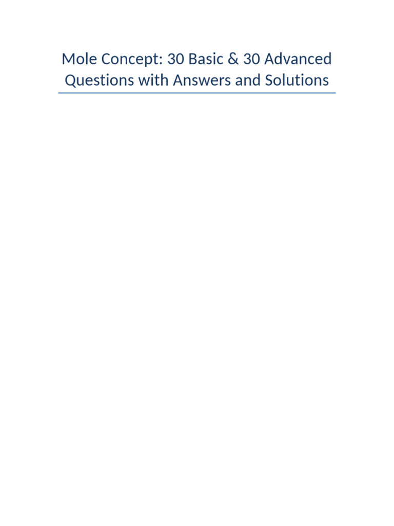 Mole Concept: 60 Q&A for Chemistry | PDF | Mole (Unit) | Molecules