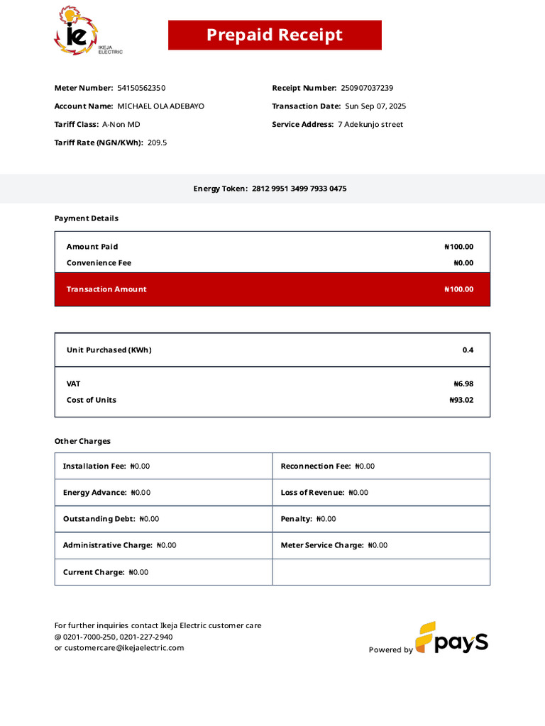 Transaction Receipt 20250907132700001AIP | PDF