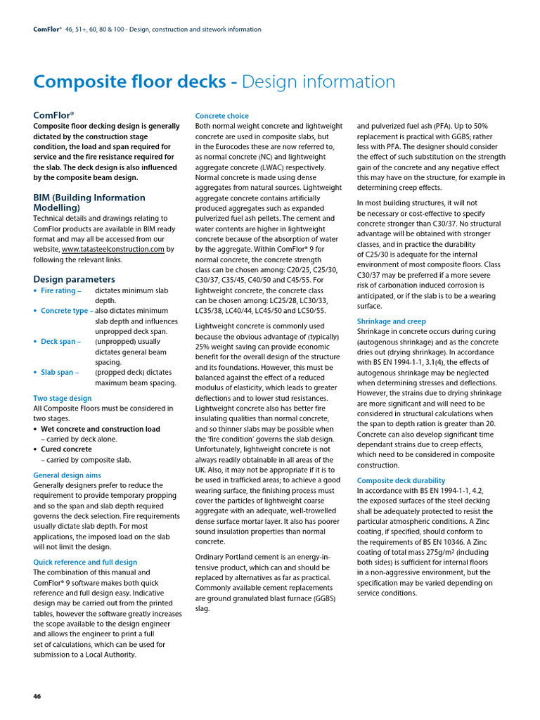 ComFlor® Composite Floor Deck Design Guide | PDF | Concrete | Fracture