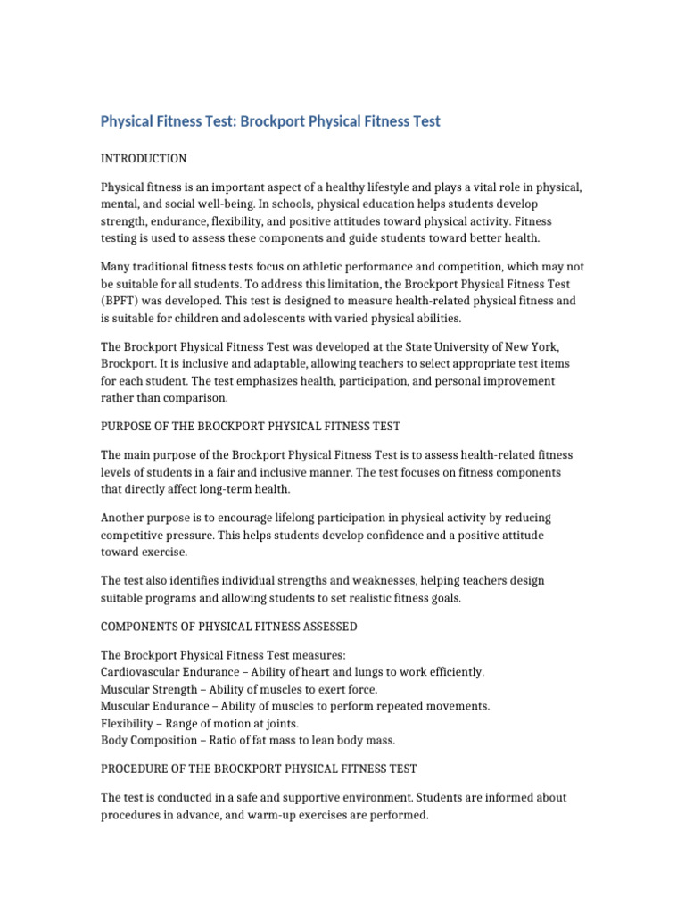 Brockport Physical Fitness Test Overview | PDF | Physical Fitness ...