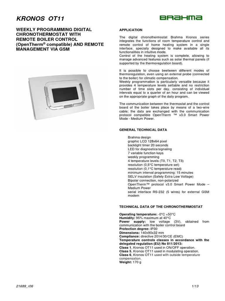 Kronos OT11 Digital Thermostat Guide | PDF