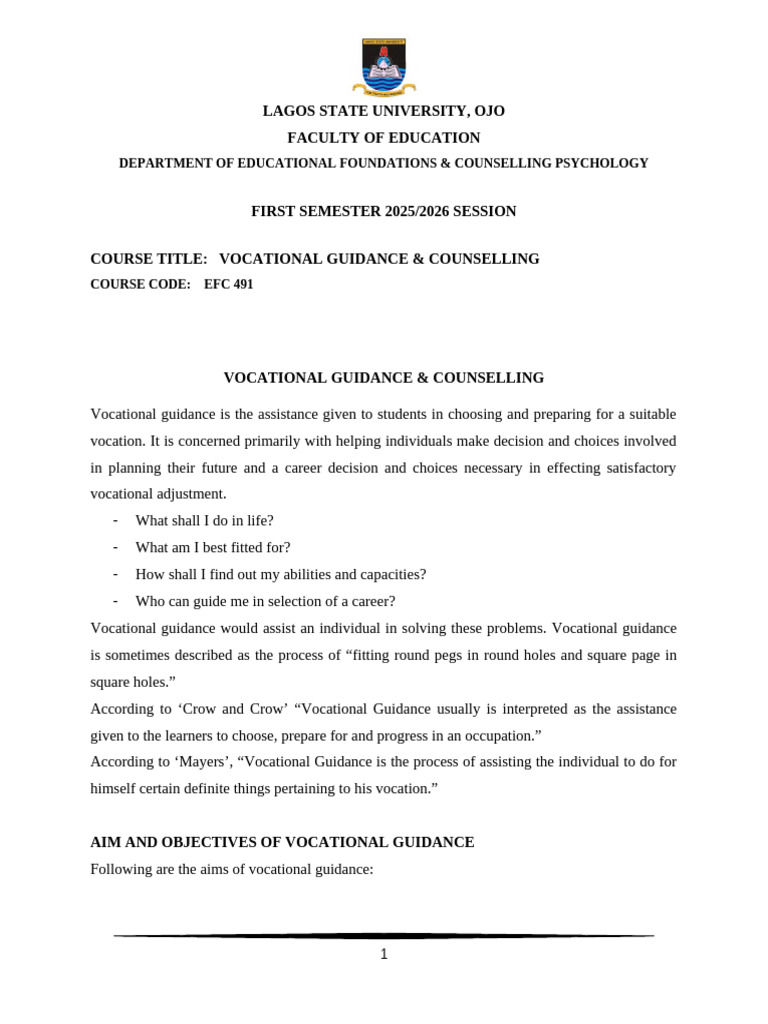 Vocational Guidance & Counseling Overview | PDF | Adolescence ...