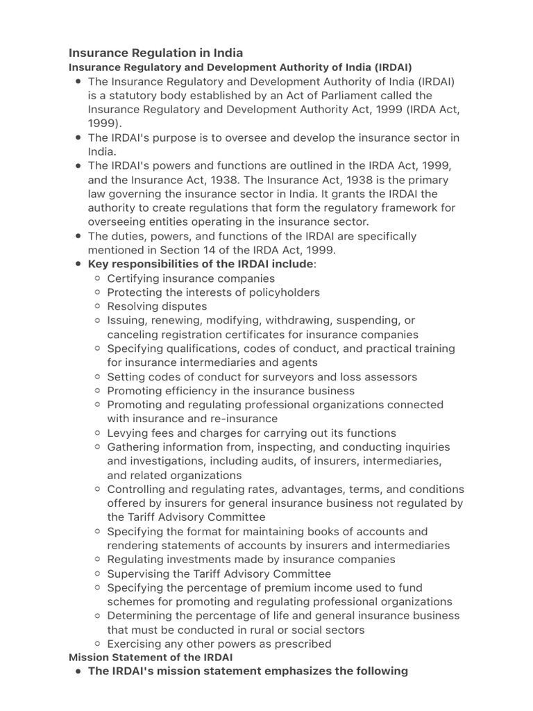 Overview of Insurance Regulation in India | PDF | Insurance | Insurance ...