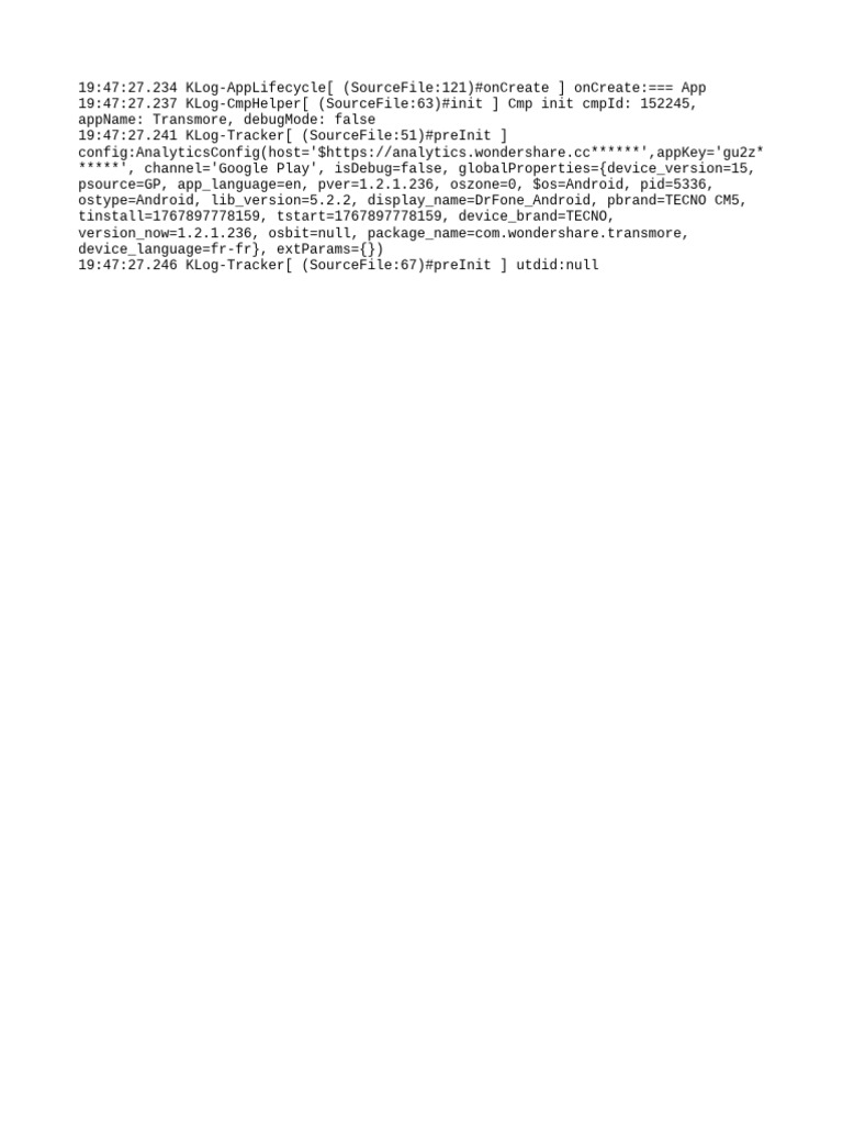 Transmore App Initialization Log | PDF