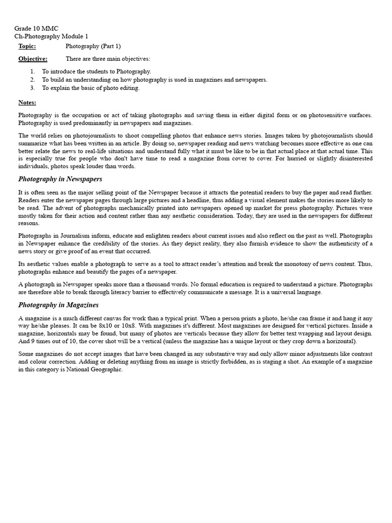 Photography Basics for Media Students | PDF | Composition (Visual Arts ...