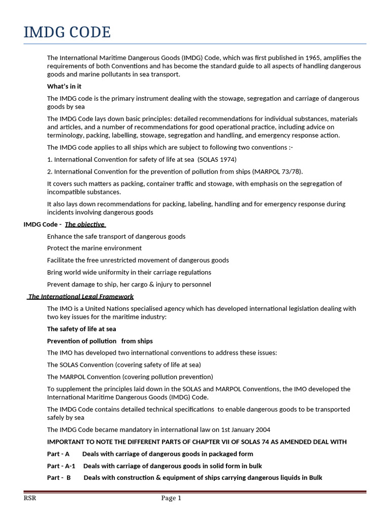 Imdg Code Notes (Rev-3) | PDF | Dangerous Goods | Safety