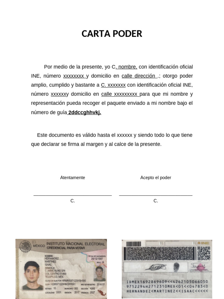 Carta Poder para Recoger Paquete | PDF
