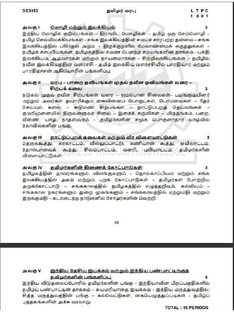 Heritage of Tamils Syllabus | PDF