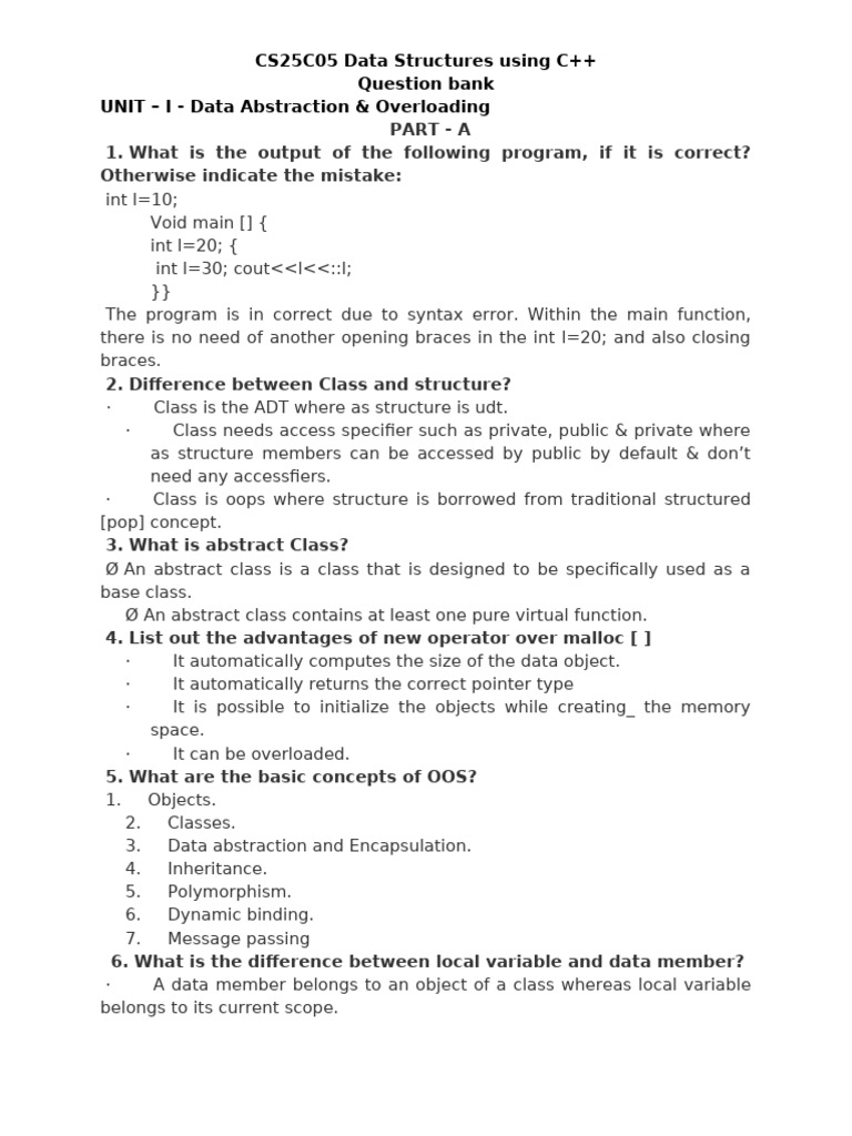 C++ Data Structures Question Bank | PDF | Numerical Analysis | Abstract ...