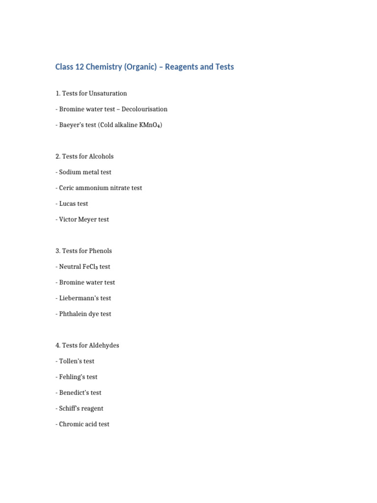 Class 12 Organic Chemistry Tests Guide | PDF