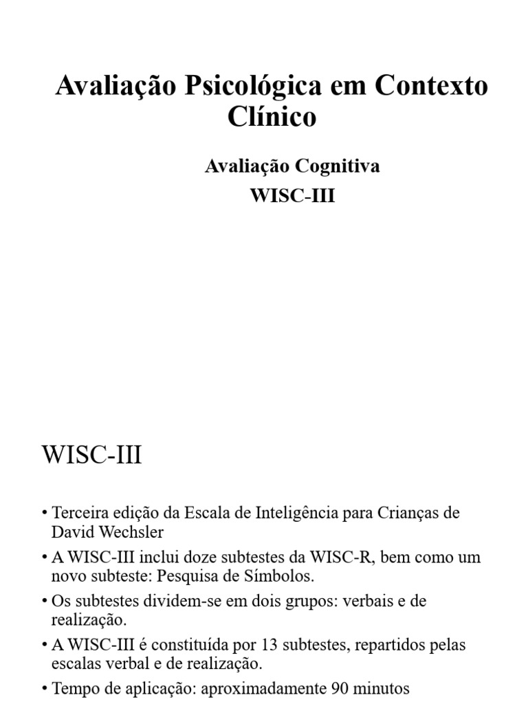 Avaliação WISC-III: Subtestes e Interpretação | PDF