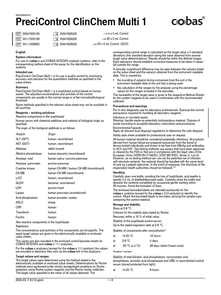 PreciControl ClinChem Multi 1 Overview | PDF | Alanine Transaminase