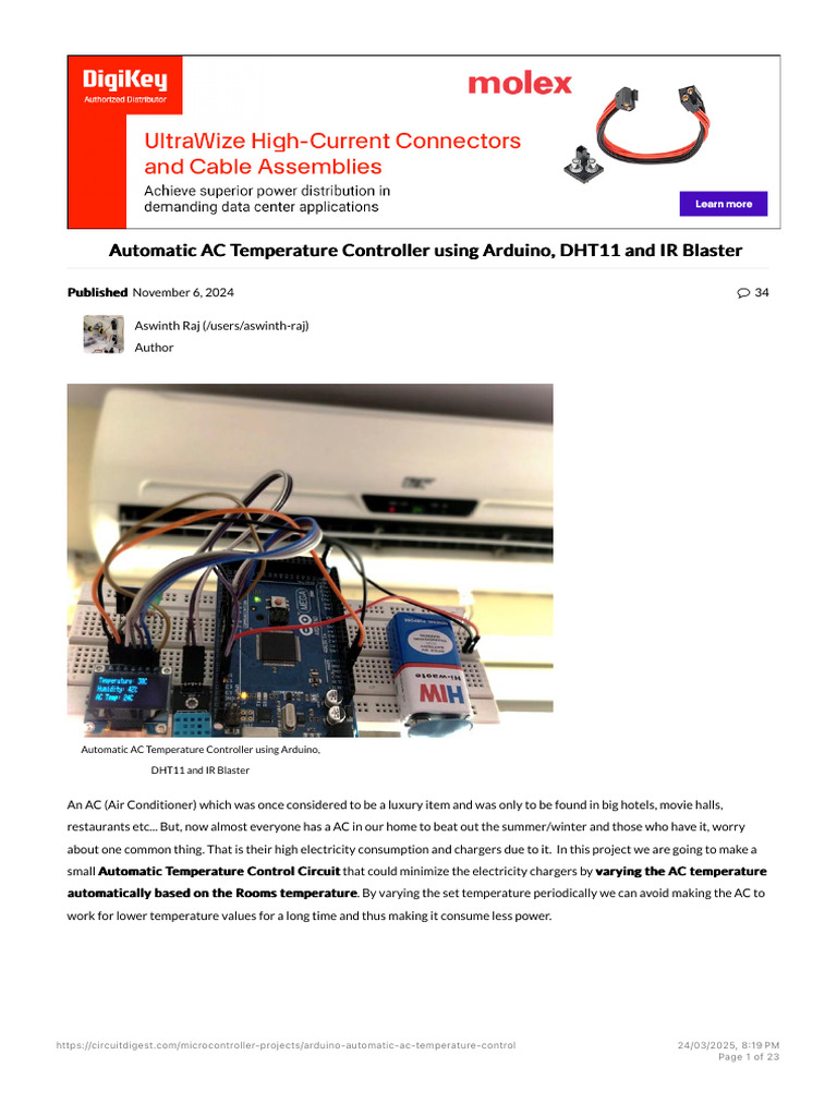 Arduino AC Temperature Controller | PDF | Arduino | Light Emitting Diode