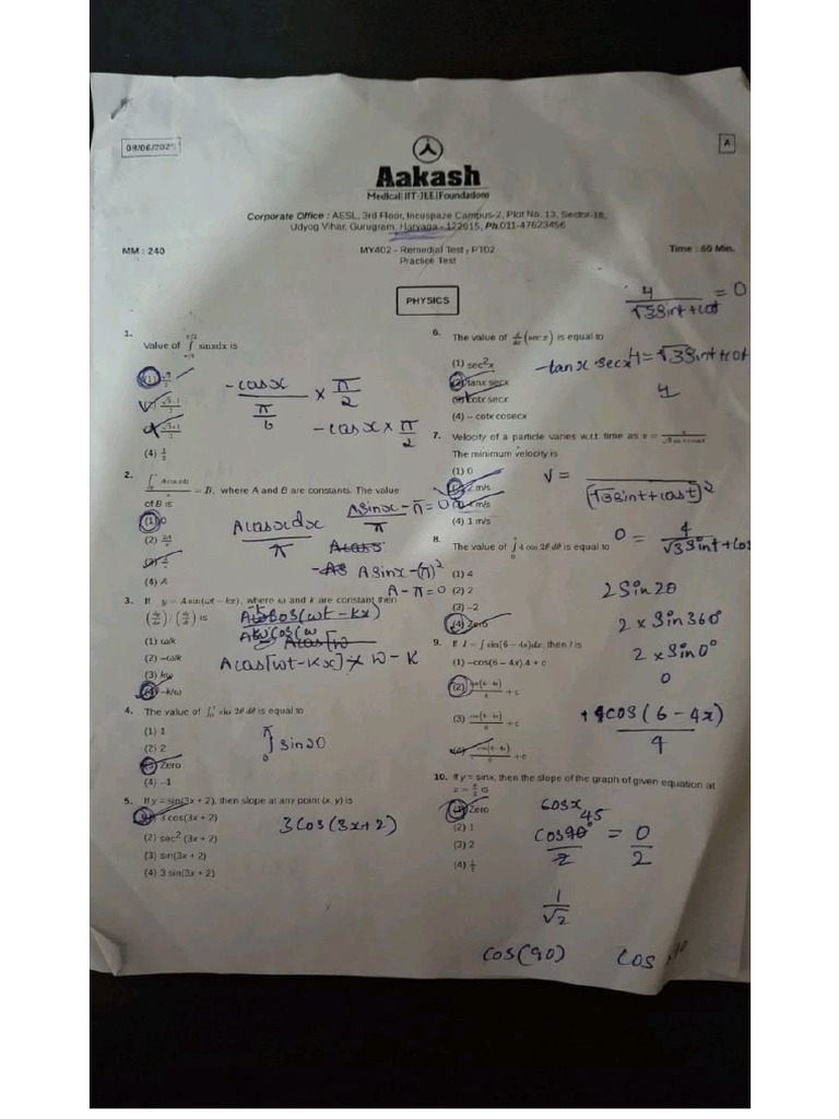Remidial Test 1 Aakash Neet | PDF