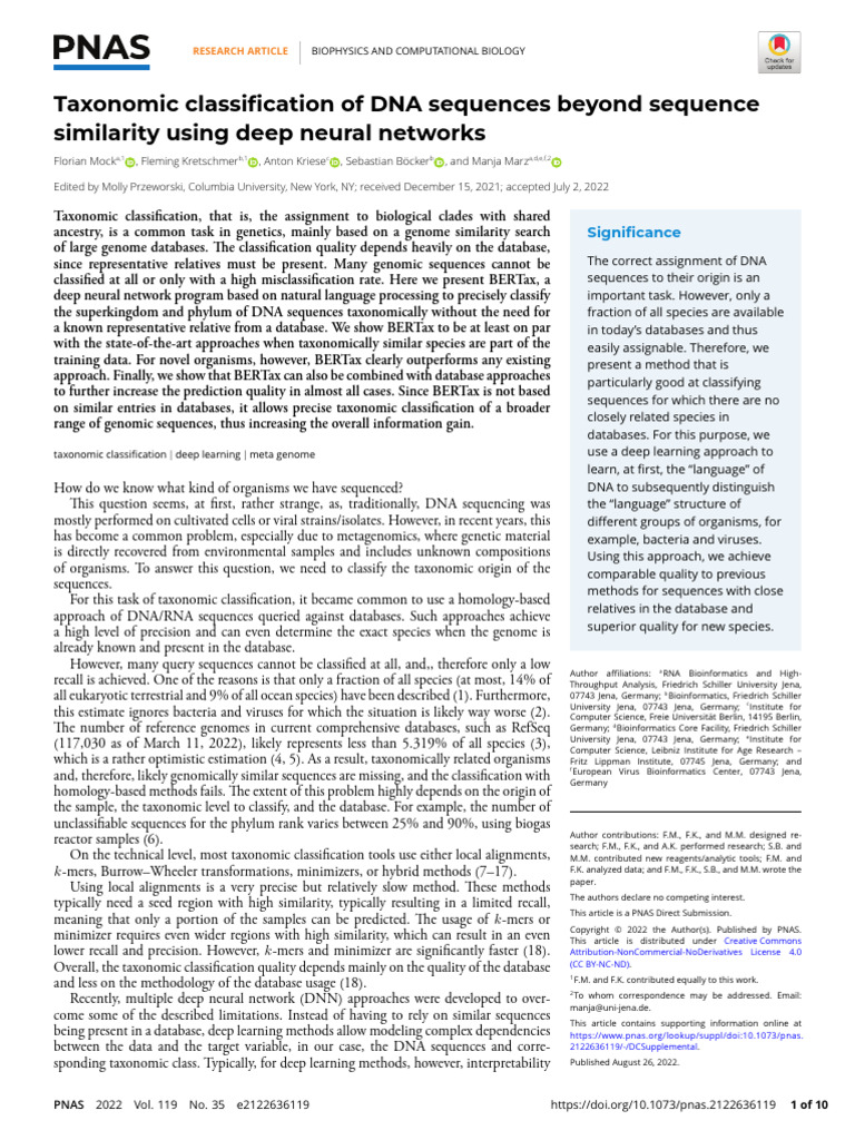 Deep Learning for DNA Taxonomy Classification | PDF | Deep Learning ...