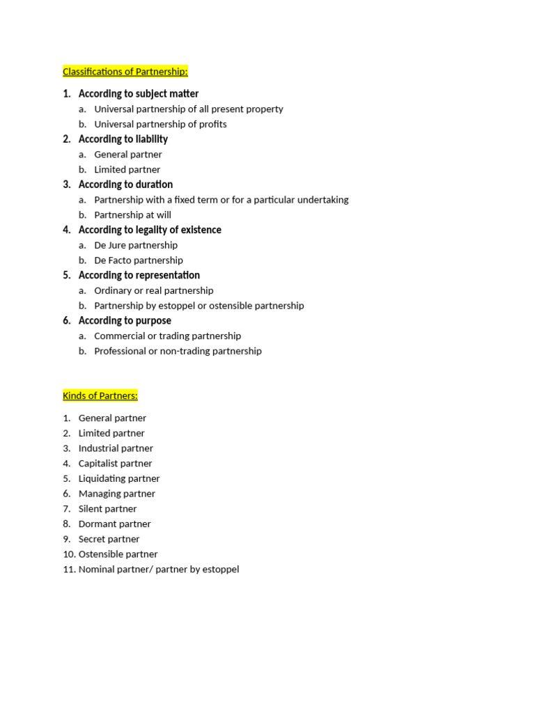 Types and Classifications of Partnerships | PDF