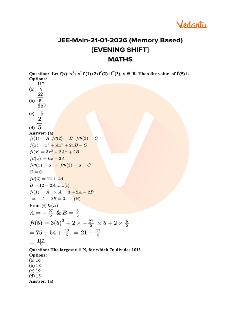 JEE Main 2026 Jan 21 Shift 2 Question Papers Analysis and Answers OUT | PDF