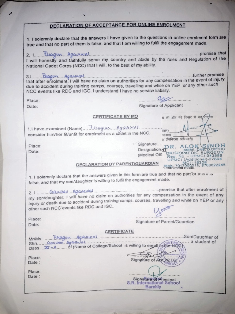 NCC Online Enrolment Declaration Form | PDF | Military Education And ...