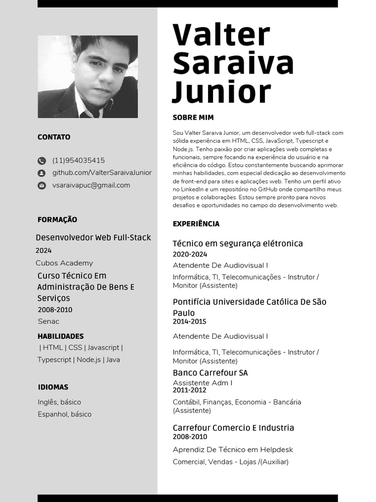 Valter Saraiva Junior: Desenvolvedor Full-Stack | PDF | Script Java ...
