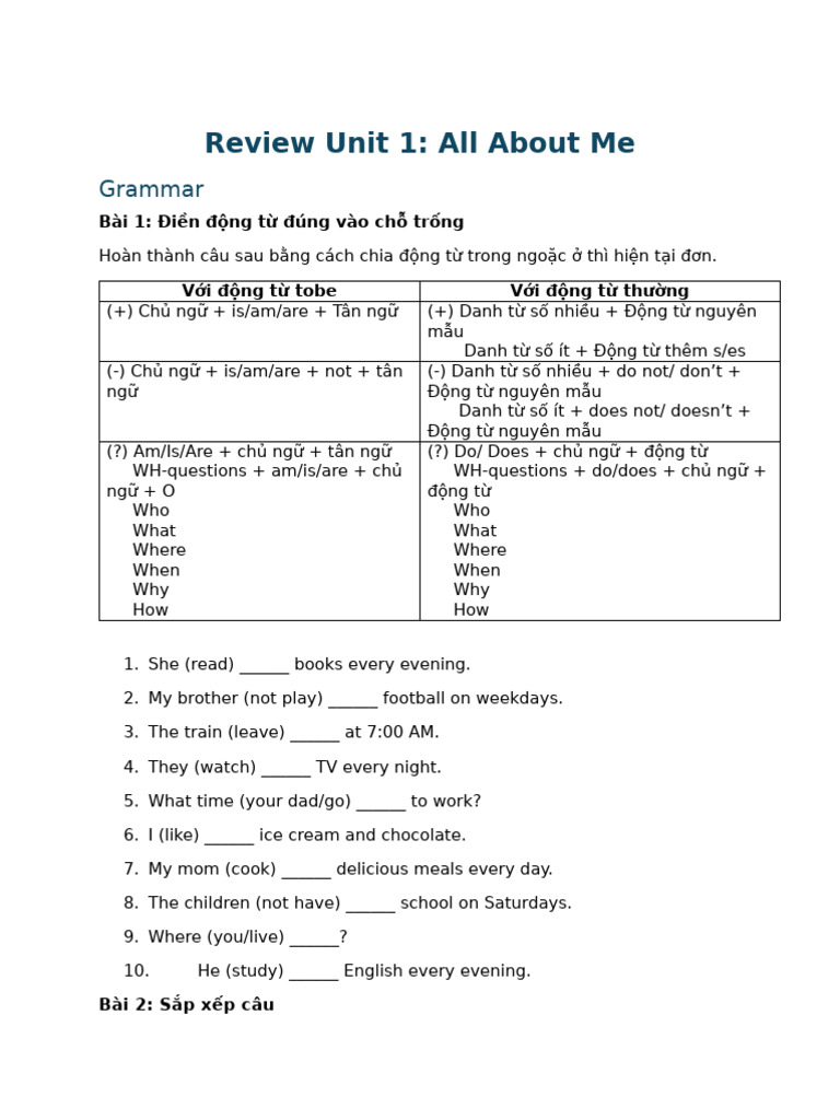 Review Unit 1 | PDF