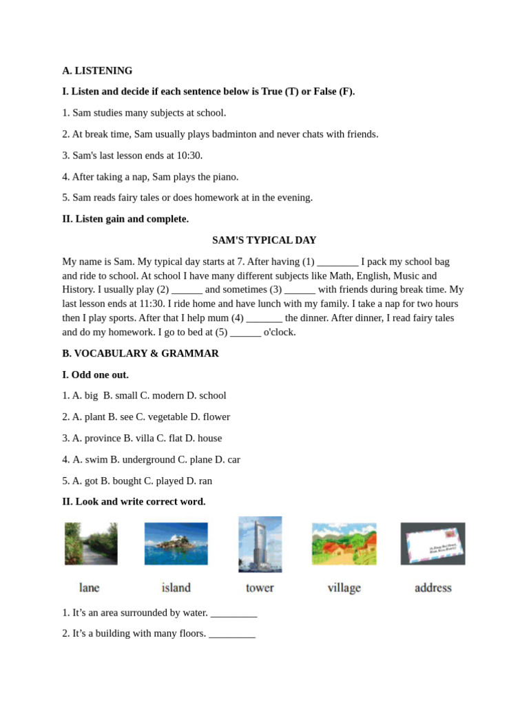 Sam's Daily Routine Listening Exercise | PDF