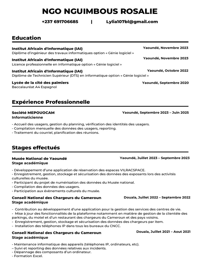 CV de Rosalie Nguimbous - Ingénieure IT | PDF | Informatique | Logiciel