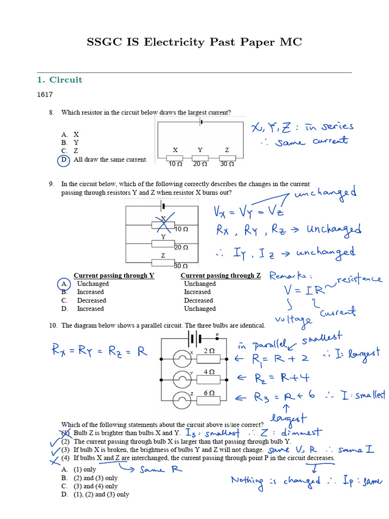 SSGC Electricity Past Paper MC Questions | PDF | Incandescent Light ...