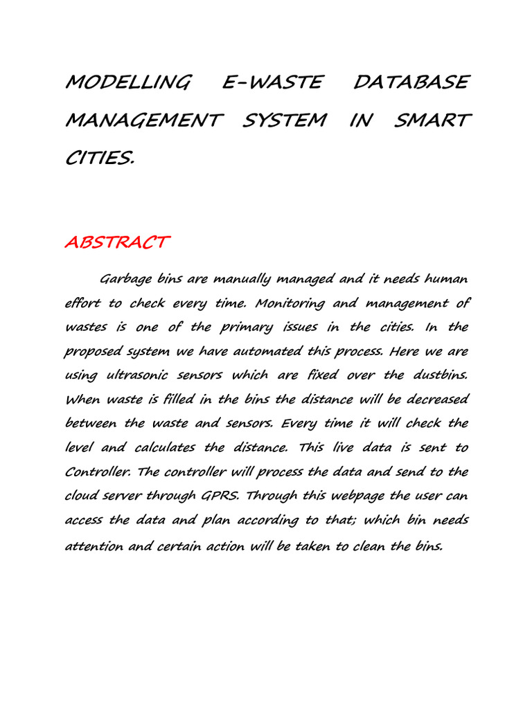 E-Waste Management System for Smart Cities | PDF | Electronic Waste ...
