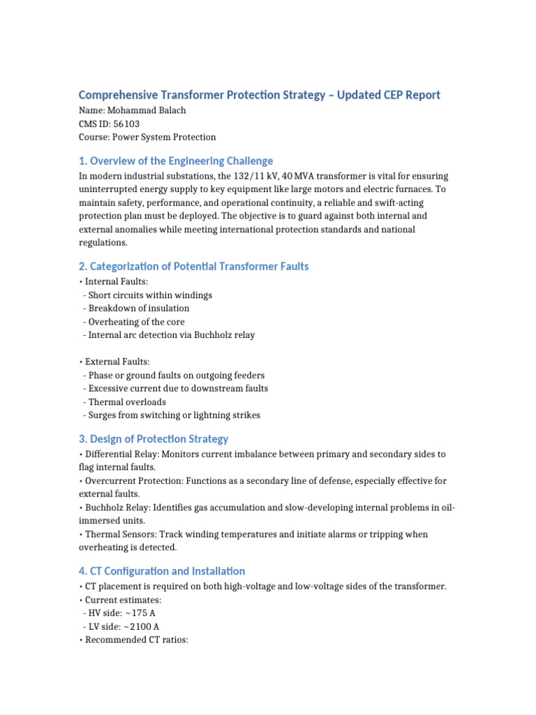 Transformer Protection Strategy Report | PDF | Relay | Transformer