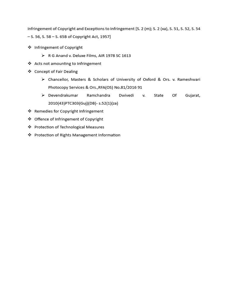 Unit 4 Infringement of Copyright & Exceptions | PDF | Fair Dealing ...