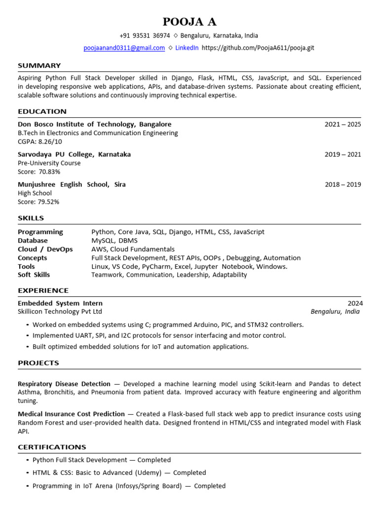 Aspiring Python Full Stack Developer | PDF | Embedded System | Databases