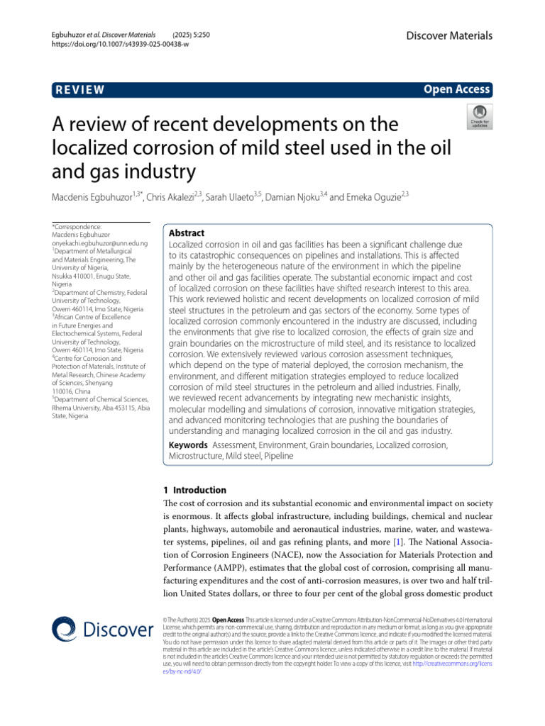 Localized Corrosion of Mild Steel in Oil & Gas | PDF | Corrosion | Steel