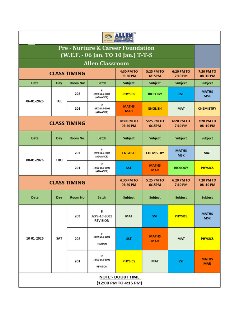 Class Schedule for January 2026 | PDF | Physical Sciences | Natural ...