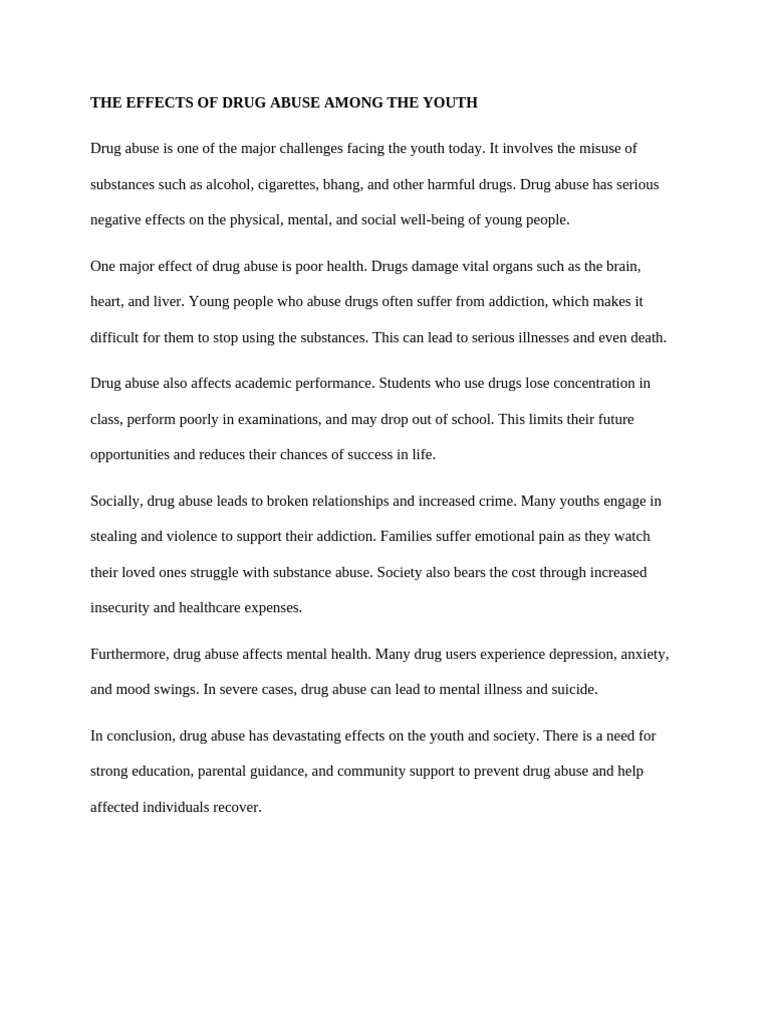 The Effects of Drug Abuse Among the Youth | PDF