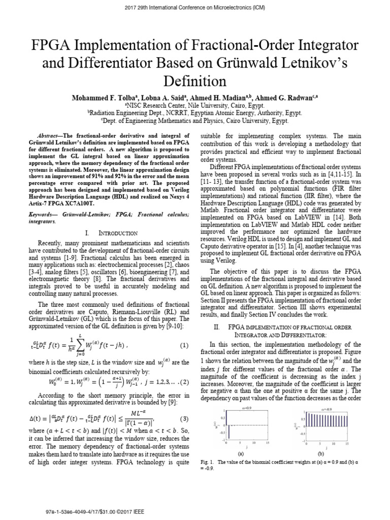FPGA Implementation of Fractional-Order Integrator and Differentiator ...