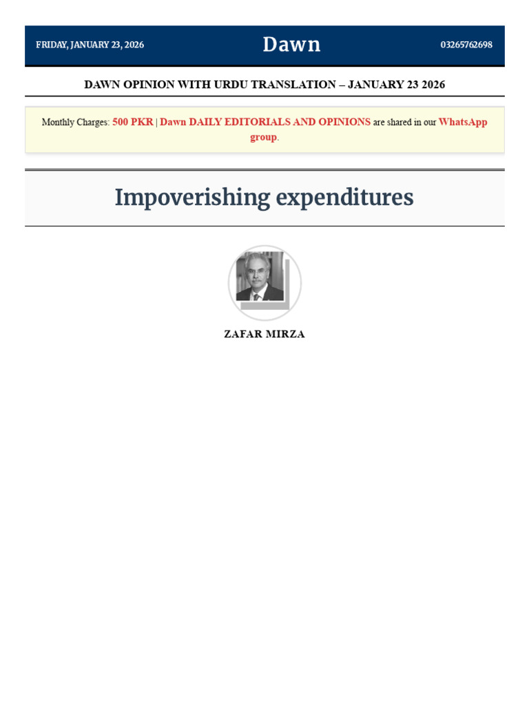 Dawn Opinion - Impoverishing Expenditures | PDF