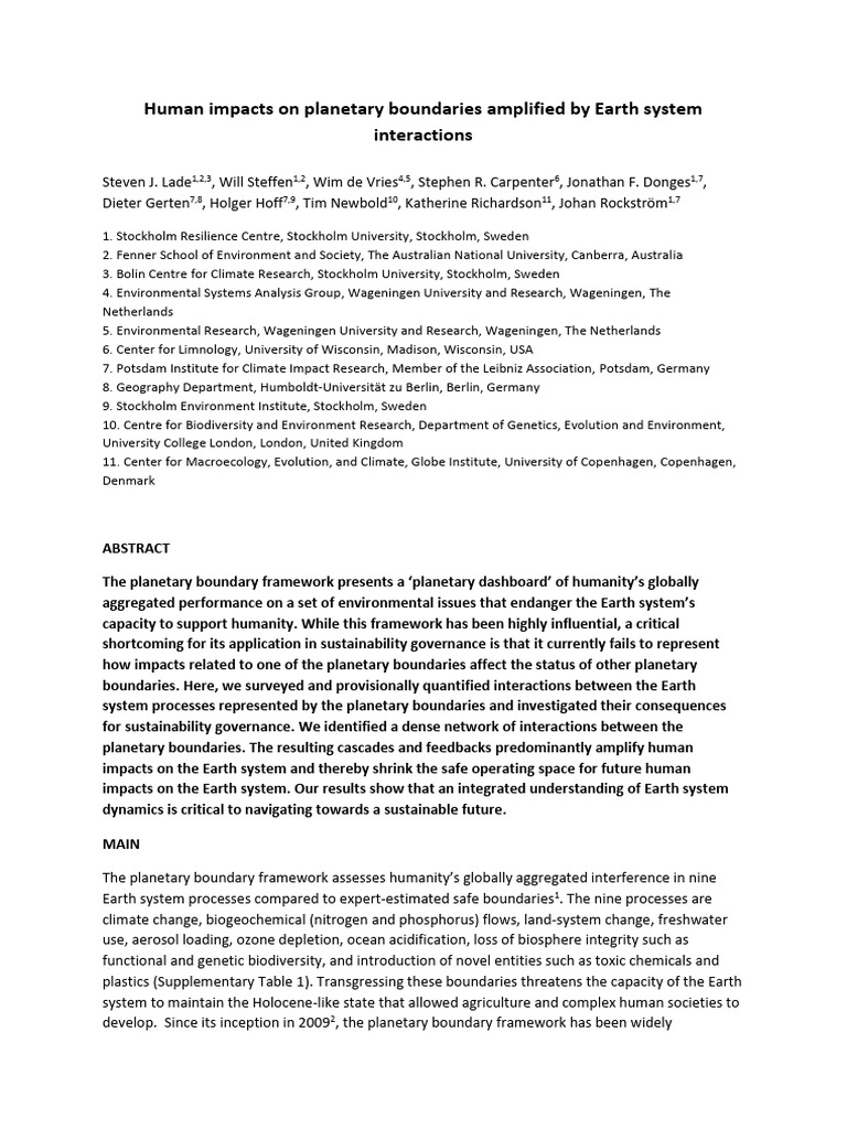Human Impact on Planetary Boundaries | PDF | Climate Change ...