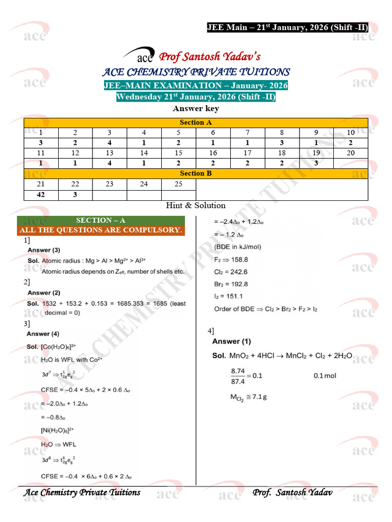 JEE Main 2026 Answer Key & Solutions | PDF