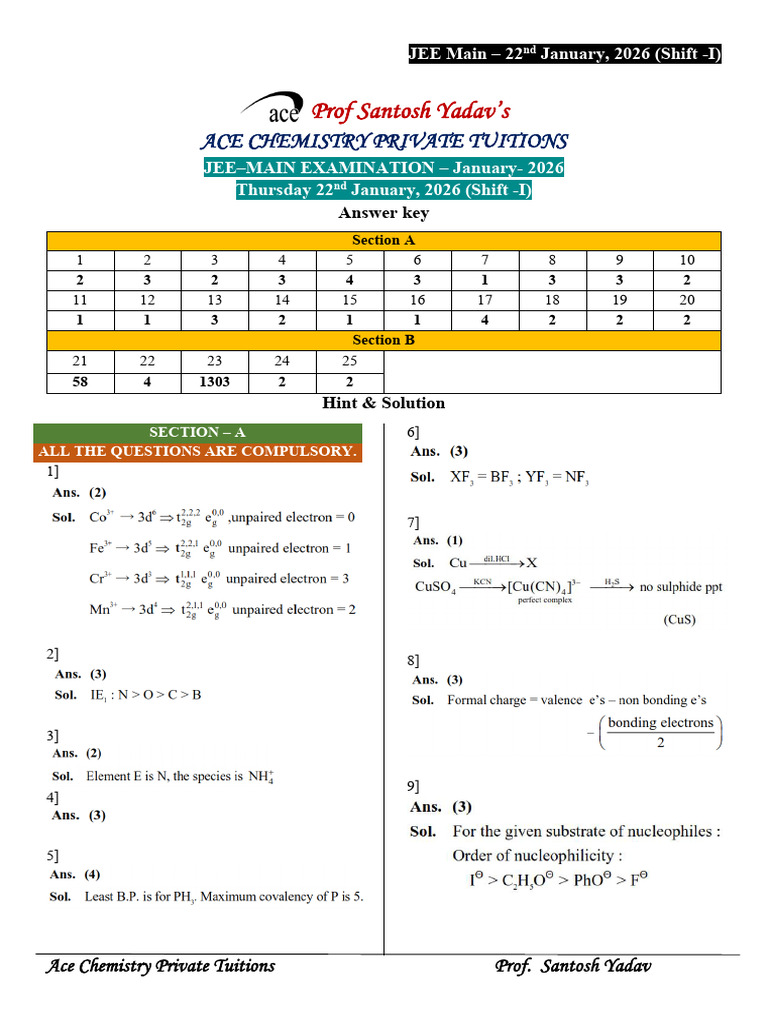 JEE Main 2026 Answer Key & Solutions | PDF