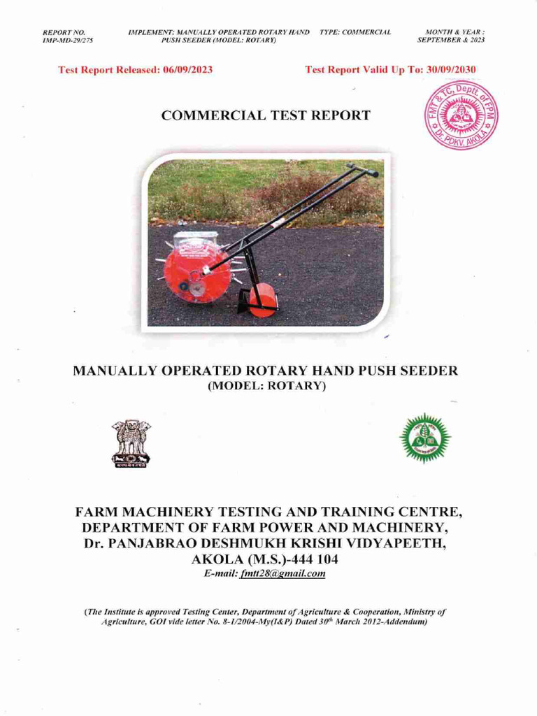 Padcorp Seeding Machine Test Report | PDF