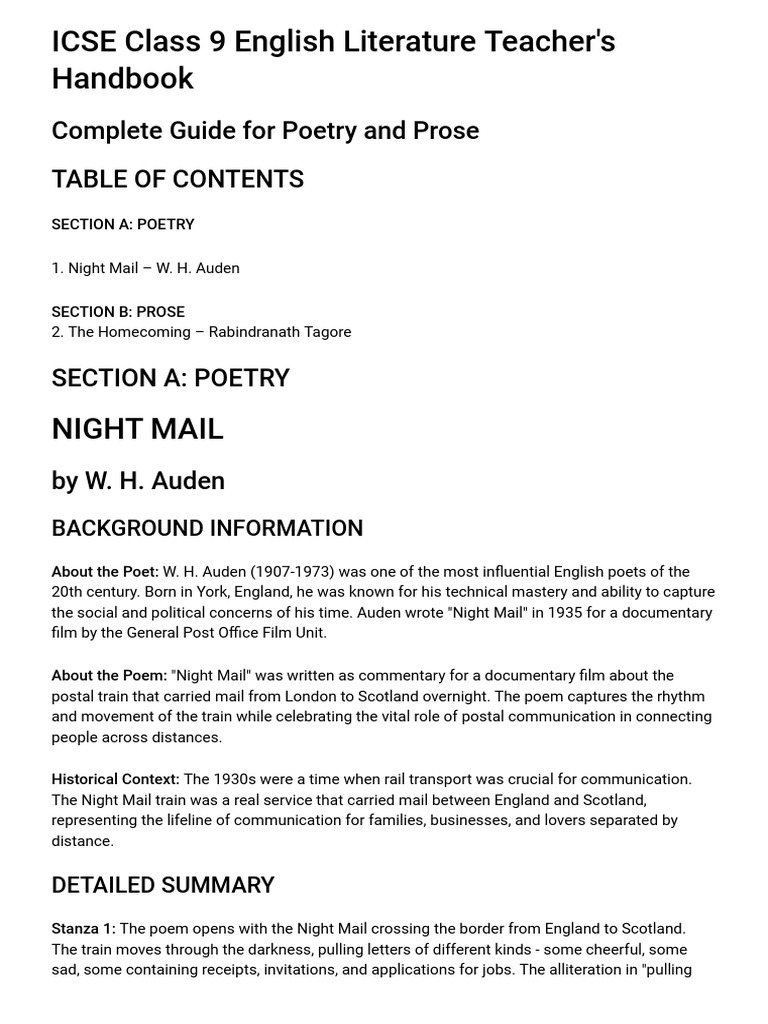ICSE Class 9 English Literature Guide | PDF | Poetry | Mail