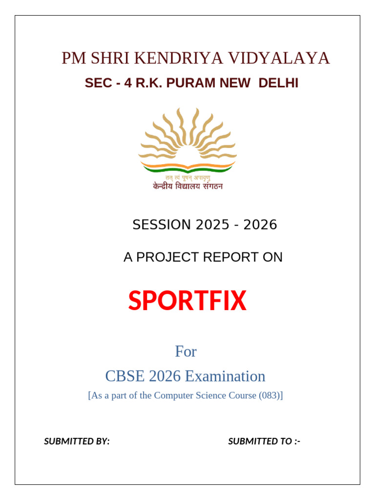 Project Report on Sportfix for CBSE 2026 | PDF