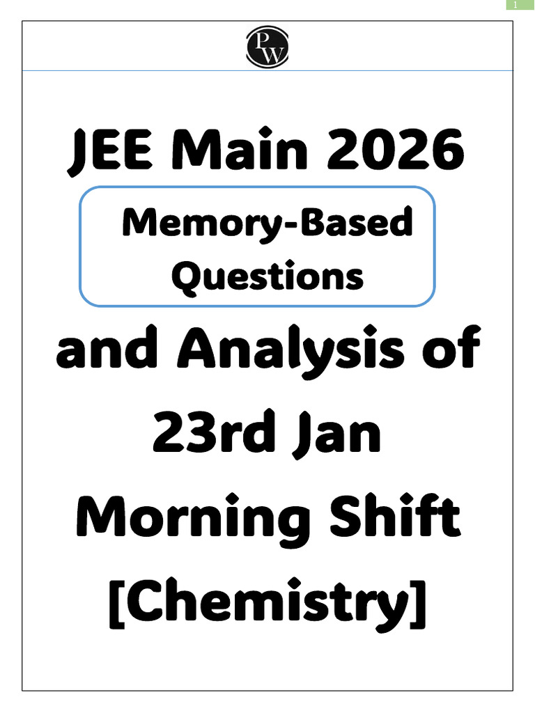 JEE Main 2026 Chemistry Questions Analysis | PDF | Chemical Reactions ...