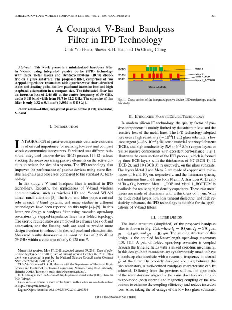 Compact V-Band Bandpass Filter Design | PDF | Electronic Filter ...