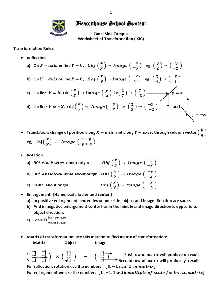 Transformation Rules and Examples | PDF | Matrix (Mathematics) | Rotation