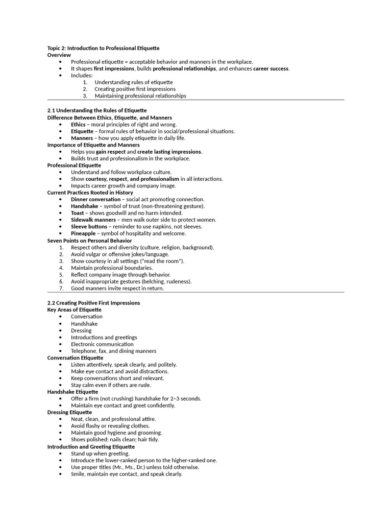Professional Etiquette Guide for Success | PDF | Etiquette | Social ...