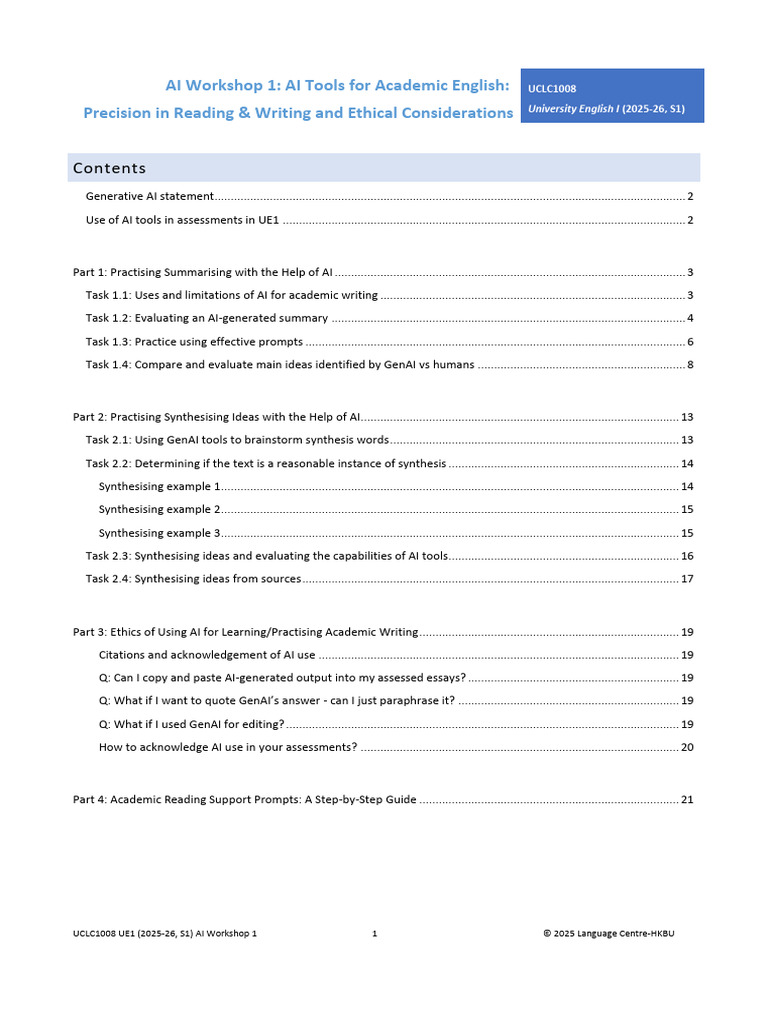 UCLC1008 (2526a) AI Workshop 1 (Student) | PDF | Artificial ...
