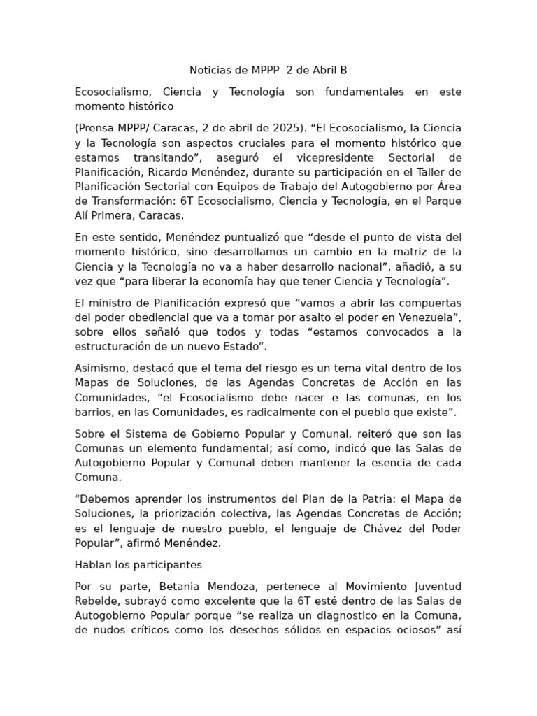 Noticias de MPPP 2 de Abril B 2025 | PDF